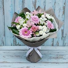 Букет цветов из:  Герберы, Альстромерии и Хризантемы в Вишневогорске