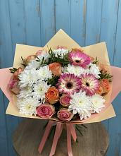 Букет цветов из:  Розы, Герберы и Хризантемы в Вишневогорске