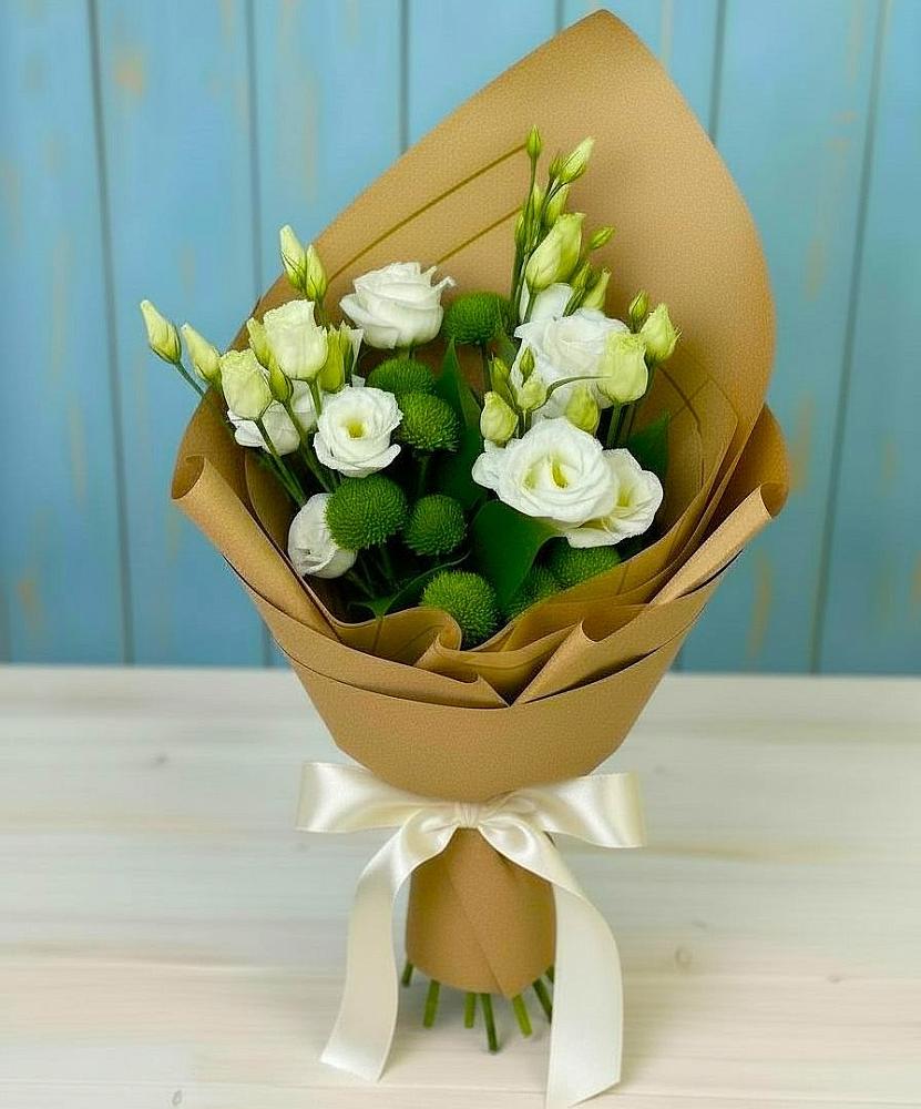 Букет цветов из: Хризантемы и Лизиантусы в Вишневогорске