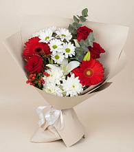 Букет цветов из:  Розы, Хризантемы, Герберы и Лилии в Вишневогорске