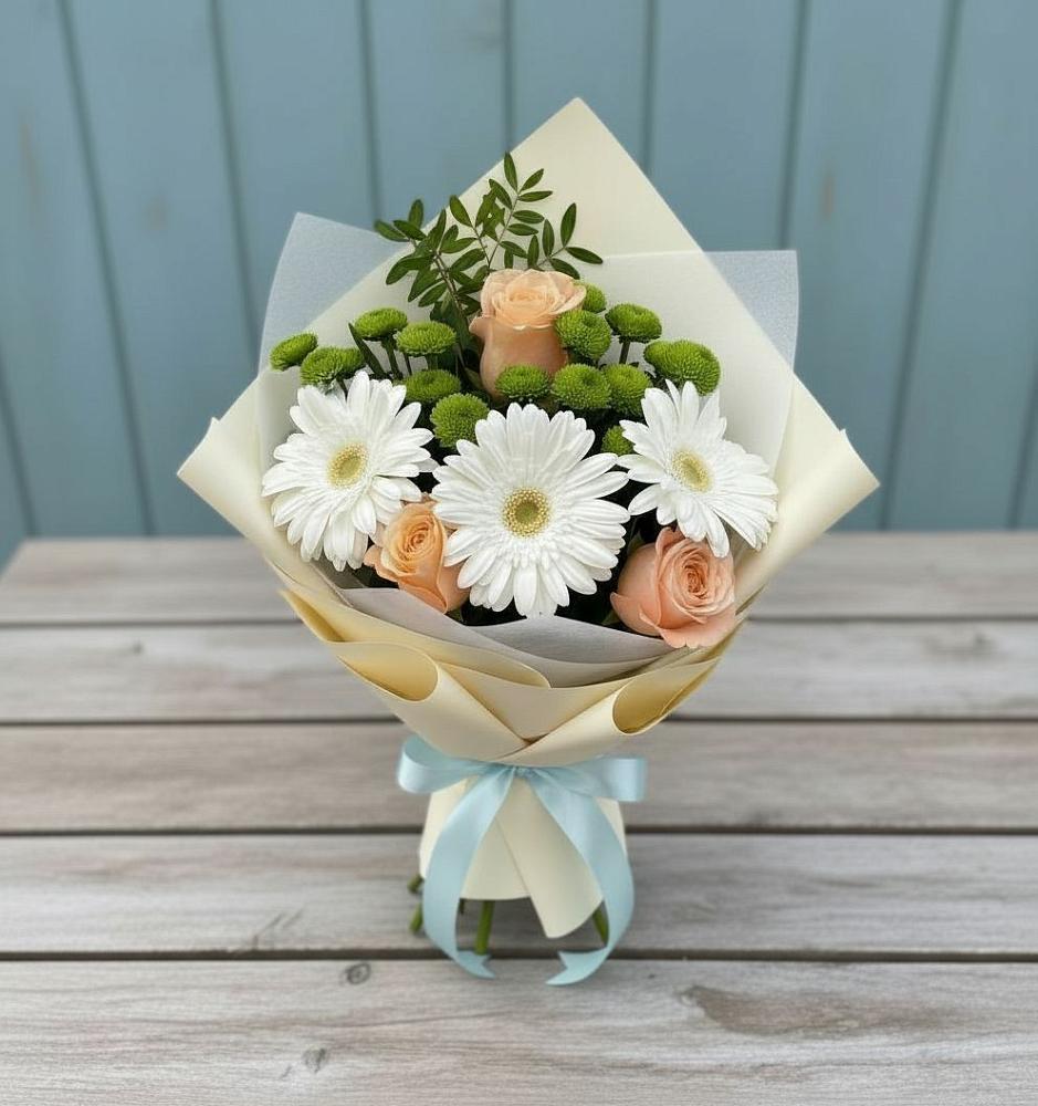 Букет цветов из: Герберы, Розы и Хризантемы в Вишневогорске