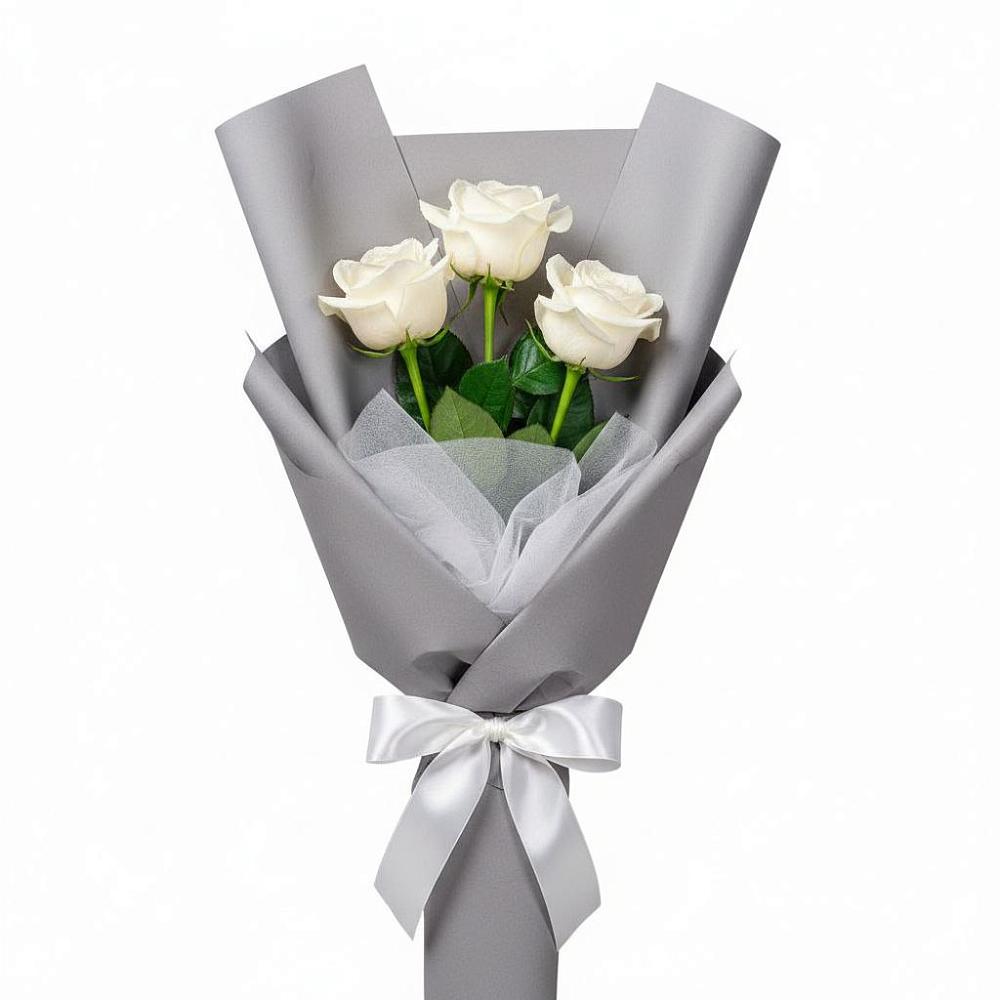 Букет 3 белые розы в Вишневогорске