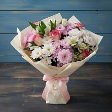 Букет цветов из:  Хризантемы, Альстромерии и Розы #REPLACE_PRED# Вишневогорске