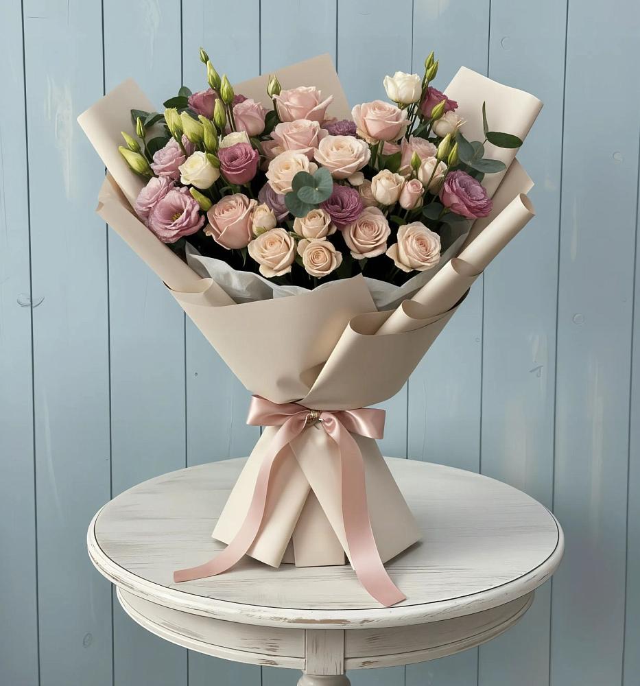 Букет цветов из: Розы и Лизиантусы в Вишневогорске