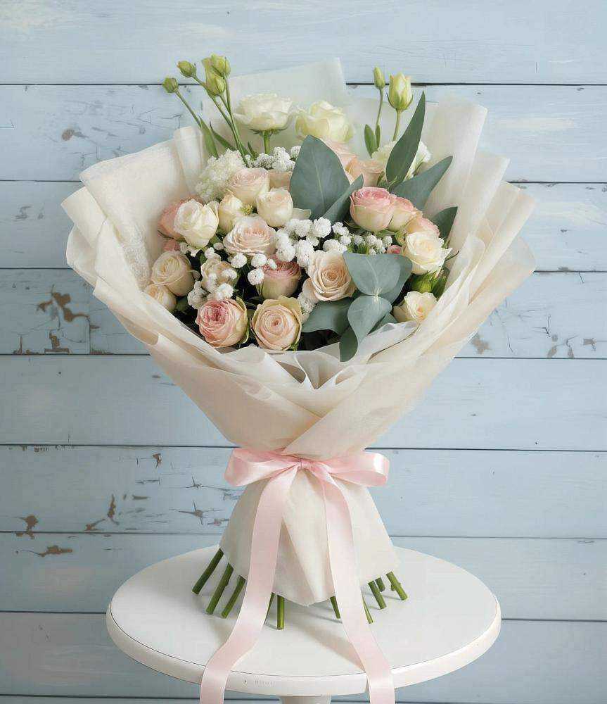 Букет цветов из: Розы и Лизиантусы в Вишневогорске