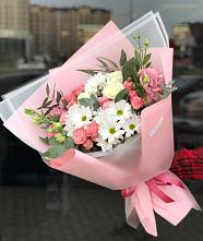 Букет цветов из:  Розы, Лизиантусы и Хризантемы в Вишневогорске