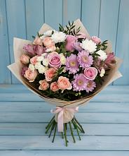 Букет цветов из:  Хризантемы, Розы и Альстромерии #REPLACE_PRED# Вишневогорске