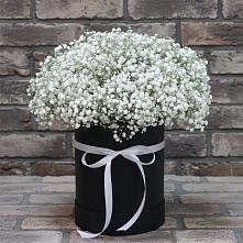 Цветочная композиция из Гипсофила в шляпной коробке в Вишневогорске